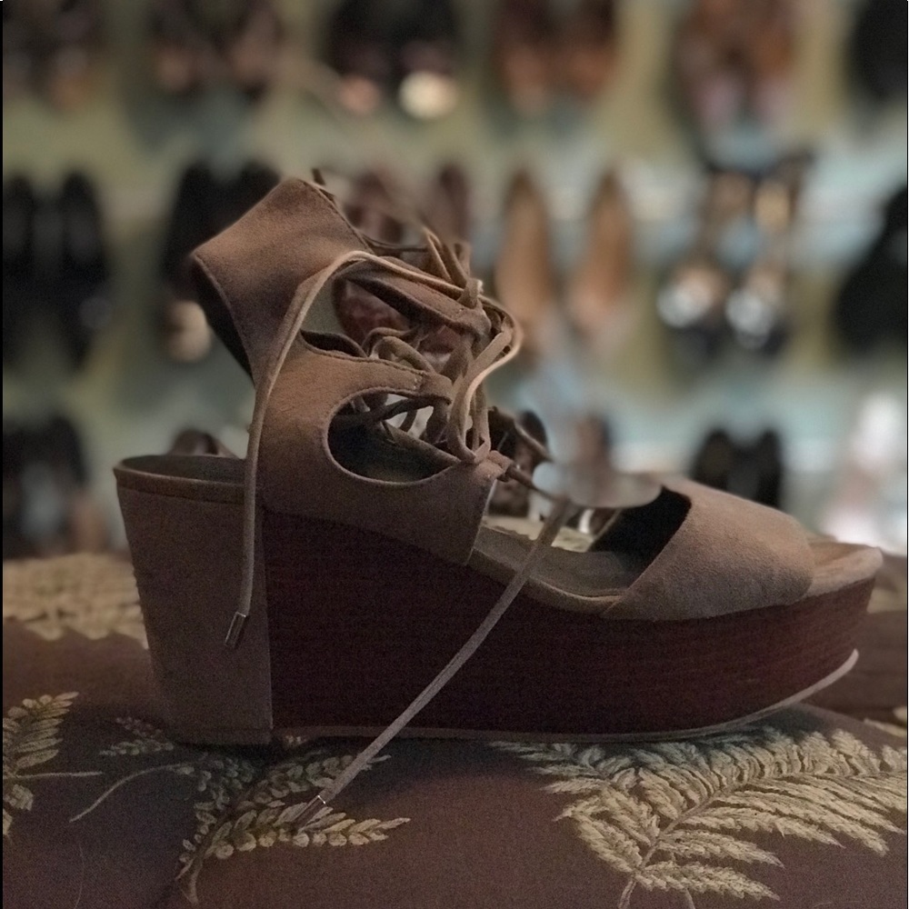Rebecca Minkoff suede lace up platform sandals